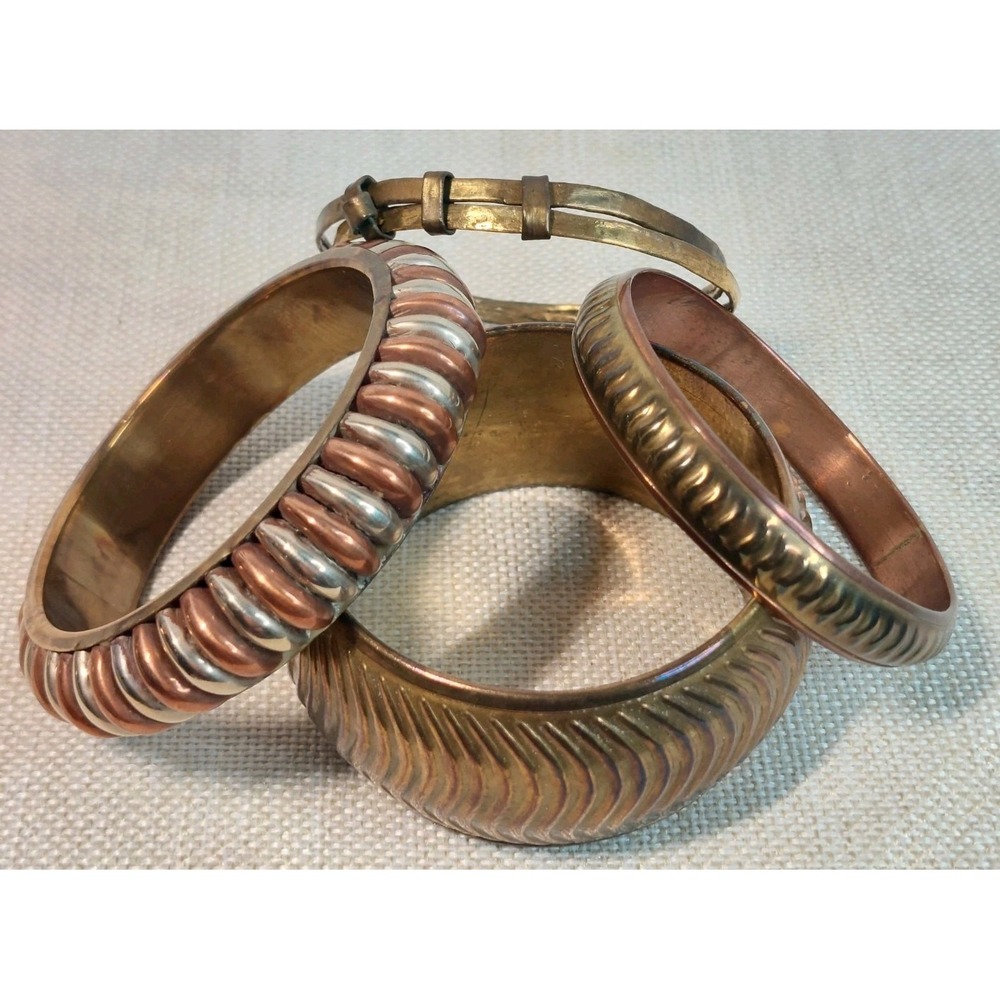 Vintage 1970s Bangle Bracelet Lot Stack Copper Brass Bohemian Coastal Cowgirl
